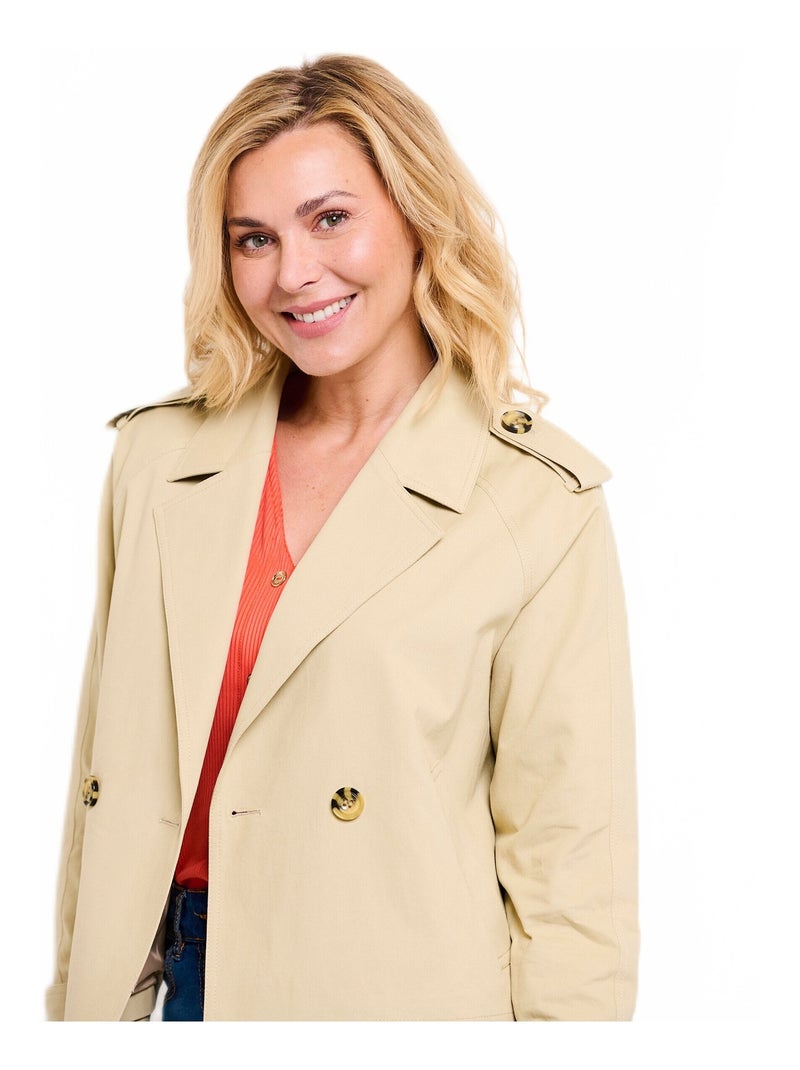 Gabardina corta con doble botonadura y forro de algodón - Afibel Beige - Kiabi