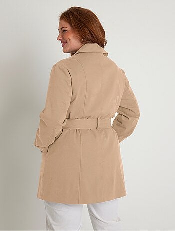 Gabardina corta lisa cruzada con cuello en pico - Afibel