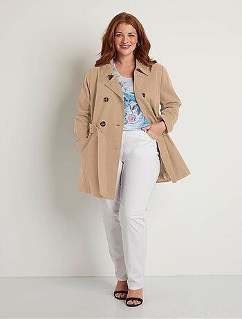 Gabardina corta lisa cruzada con cuello en pico - Afibel