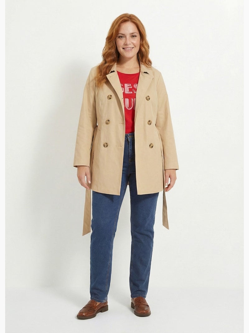 Gabardina corta cruzada Beige - Kiabi