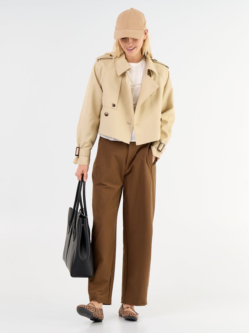 Gabardina corta de algodón Beige - Kiabi