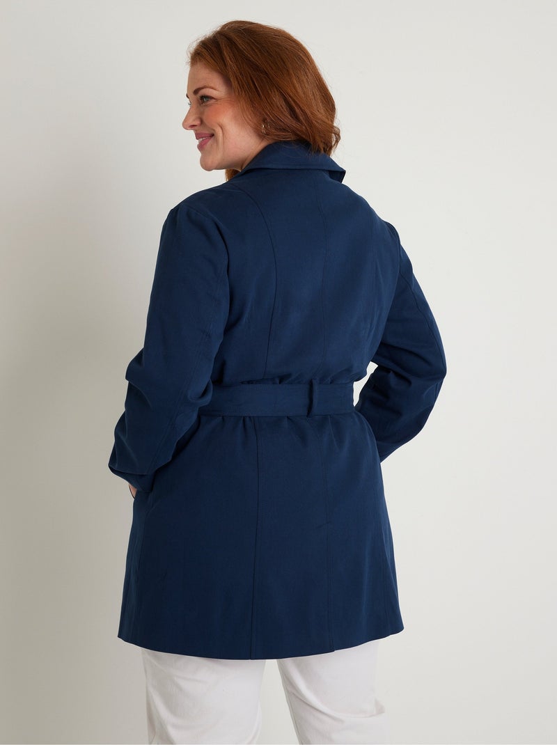 Gabardina corta lisa cruzada con cuello en pico - Afibel Azul - Kiabi