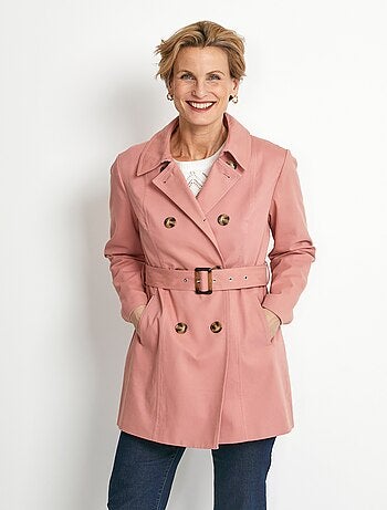 Gabardina corta lisa cruzada con cuello en pico - Afibel