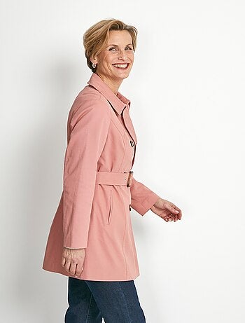 Gabardina corta lisa cruzada con cuello en pico - Afibel