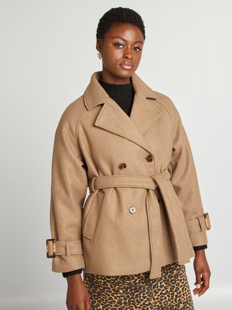 Gabardina corta tipo lana BEIGE - Kiabi