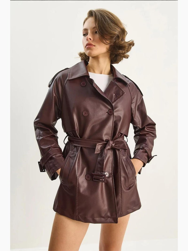 Gabardina cruzada de piel sintética lucci Rojo burdeos - Kiabi