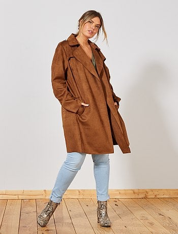 Gabardina de antelina con cinturón - Kiabi