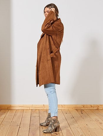 Gabardina de antelina con cinturón - Kiabi