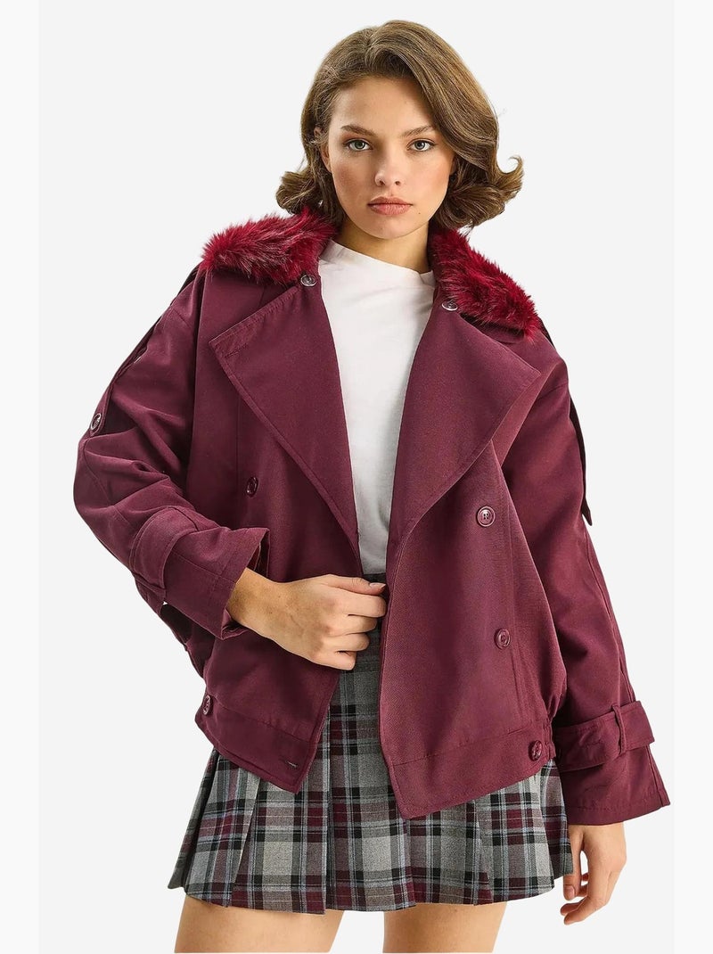 Gabardina de piel sintética con cierre de hebilla lucci Rojo burdeos - Kiabi