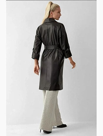 Gabardina de piel sintética con cinturón bdart