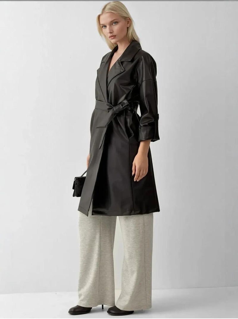 Gabardina de piel sintética con cinturón bdart Negro - Kiabi