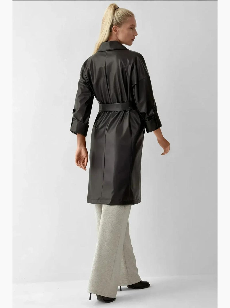Gabardina de piel sintética con cinturón bdart Negro - Kiabi
