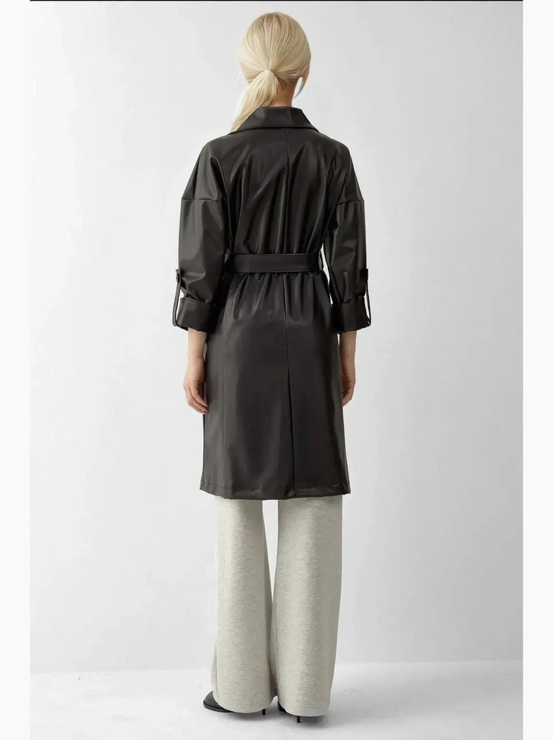 Gabardina de piel sintética con cinturón bdart Negro - Kiabi