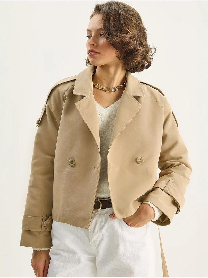 Gabardina extragrande de algodón y elastano con cierre de lazo lucci Beige arcilla - Kiabi