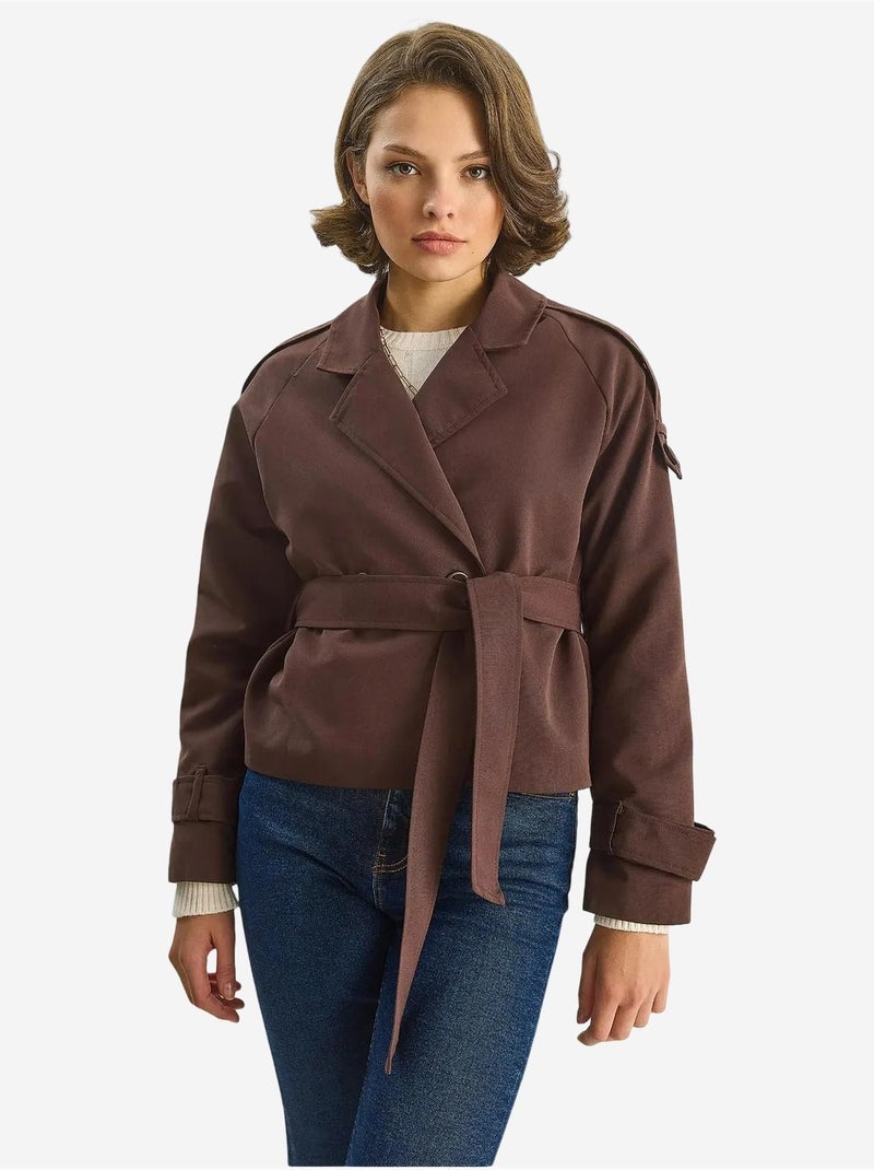 Gabardina extragrande de algodón y elastano con cierre de lazo lucci Marrón oscuro - Kiabi