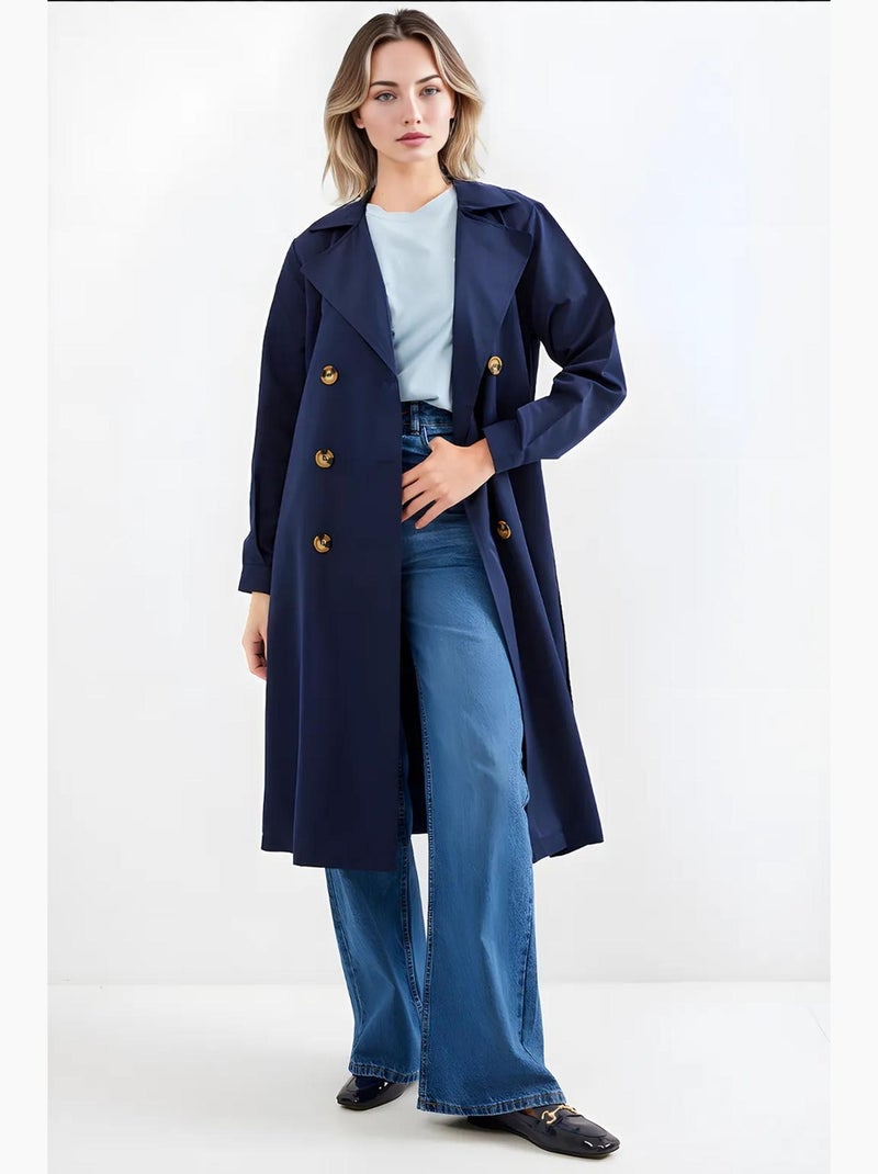 Gabardina larga con cinturón bdart Azul marino - Kiabi