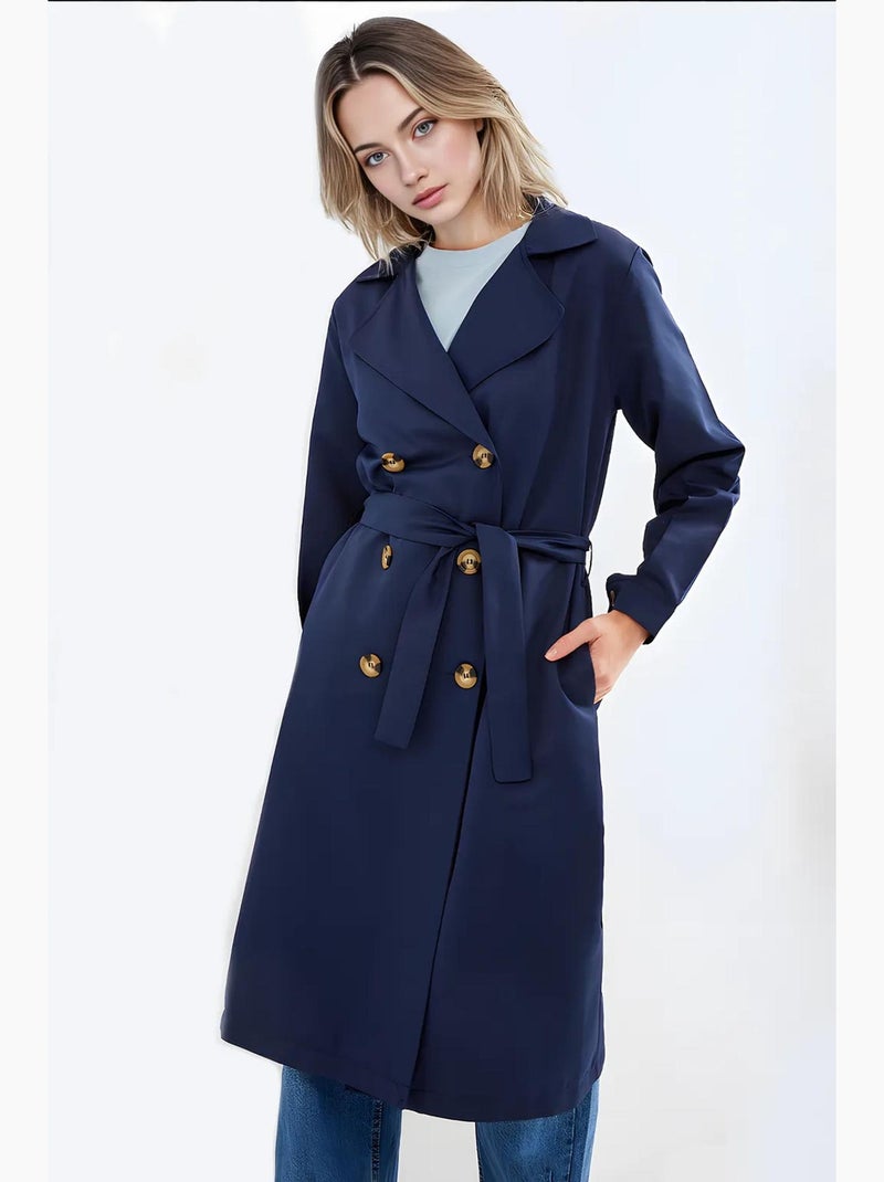 Gabardina larga con cinturón bdart Azul marino - Kiabi