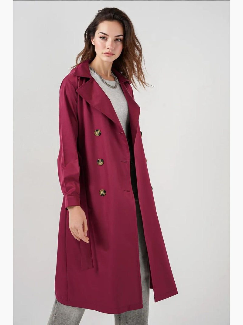 Gabardina larga con cinturón bdart Rojo burdeos - Kiabi
