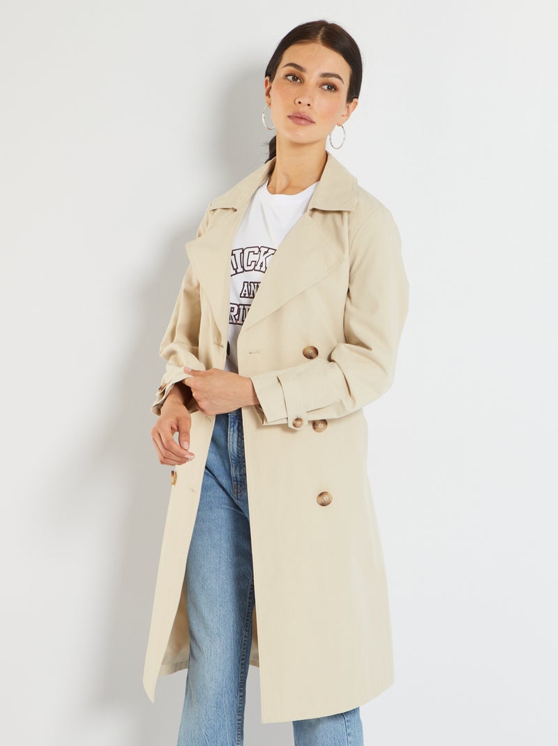 Gabardina larga con cinturón BEIGE - Kiabi