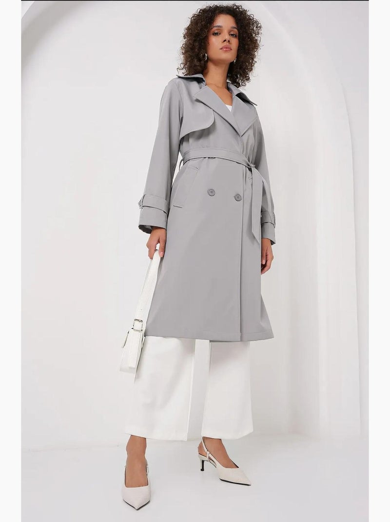 Gabardina larga con cinturón y manga larga bdart Gris - Kiabi