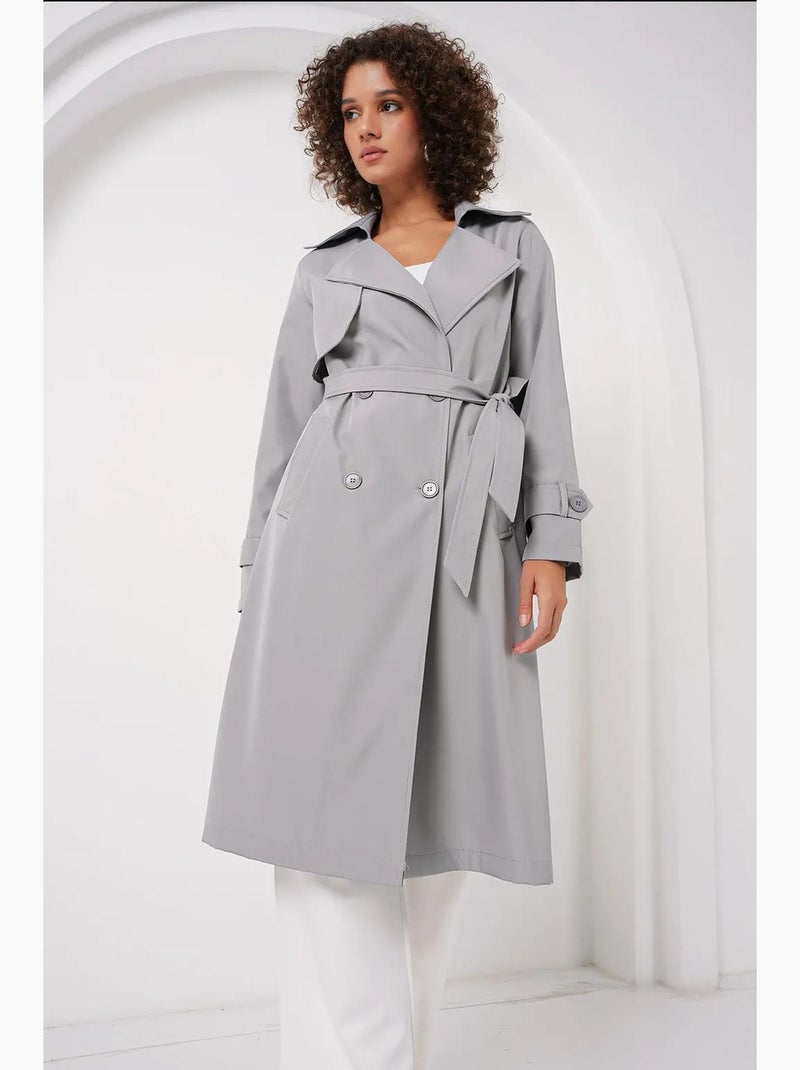 Gabardina larga con cinturón y manga larga bdart Gris - Kiabi