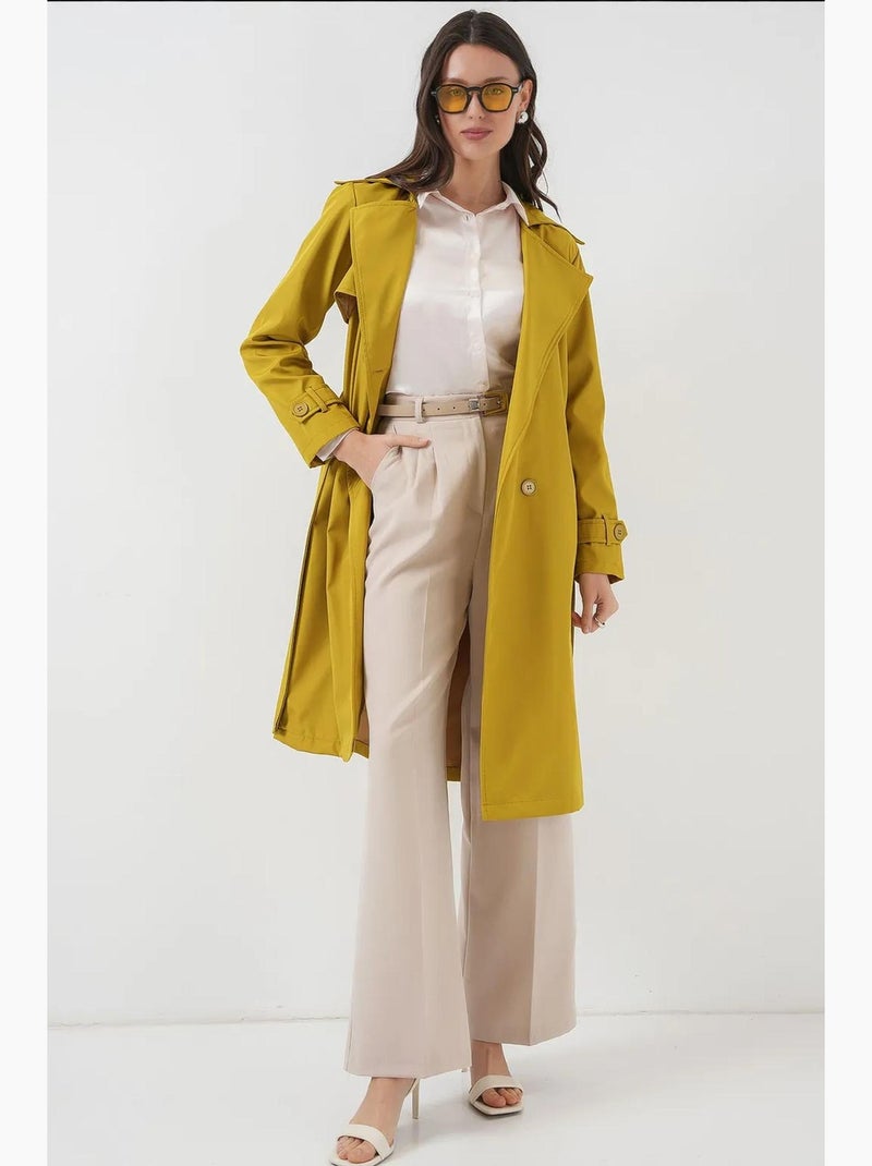 Gabardina larga con cinturón y manga larga bdart Mostaza - Kiabi