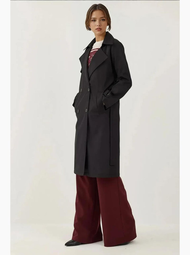 Gabardina larga con cinturón y manga larga bdart Negro - Kiabi