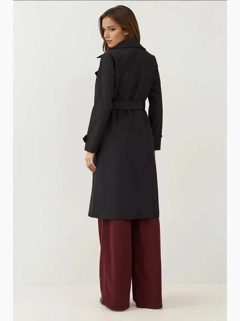 Gabardina larga con cinturón y manga larga bdart Negro - Kiabi