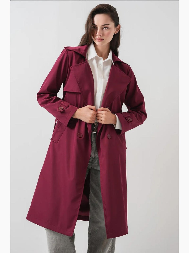 Gabardina larga con cinturón y manga larga bdart Rojo burdeos - Kiabi