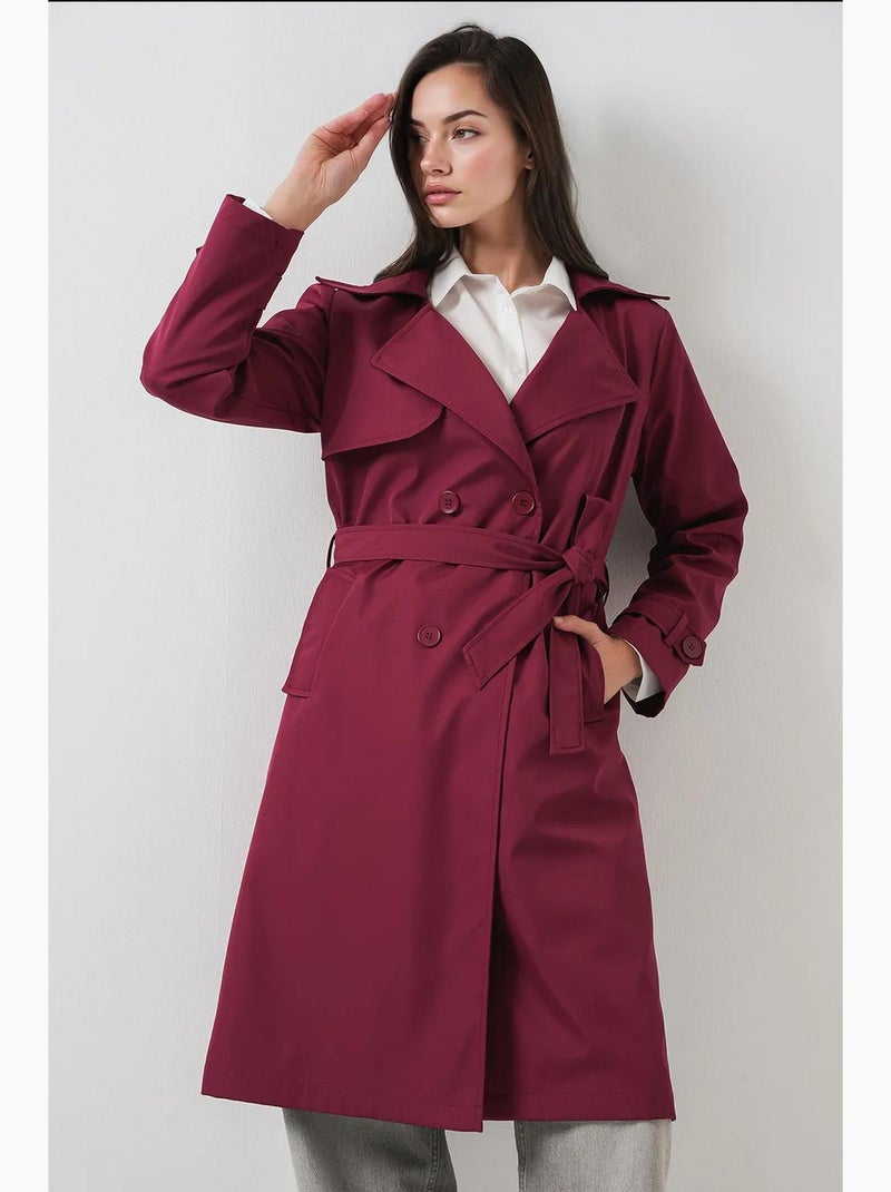 Gabardina larga con cinturón y manga larga bdart Rojo burdeos - Kiabi