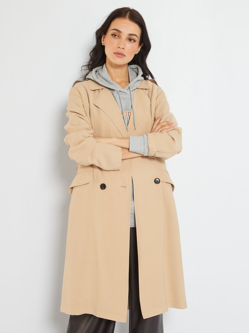 Gabardina larga con cuello sastre BEIGE - Kiabi