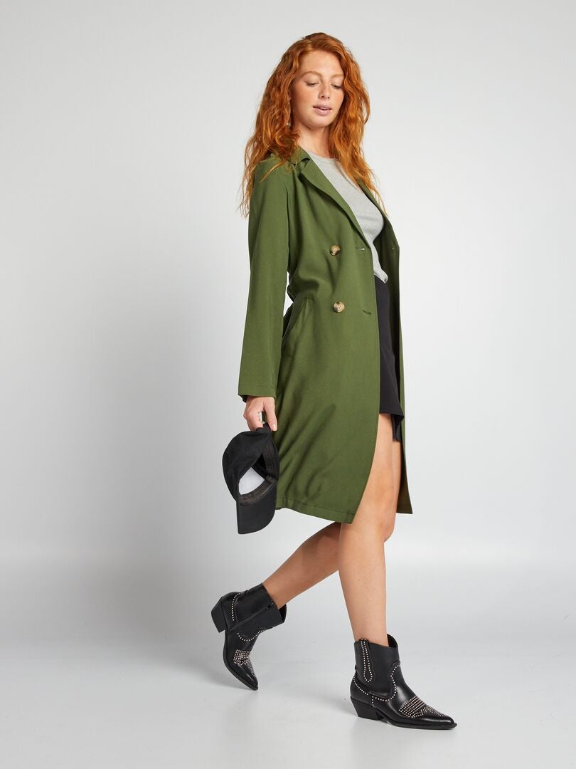 Gabardina larga con doble hilera de botones VERDE - Kiabi