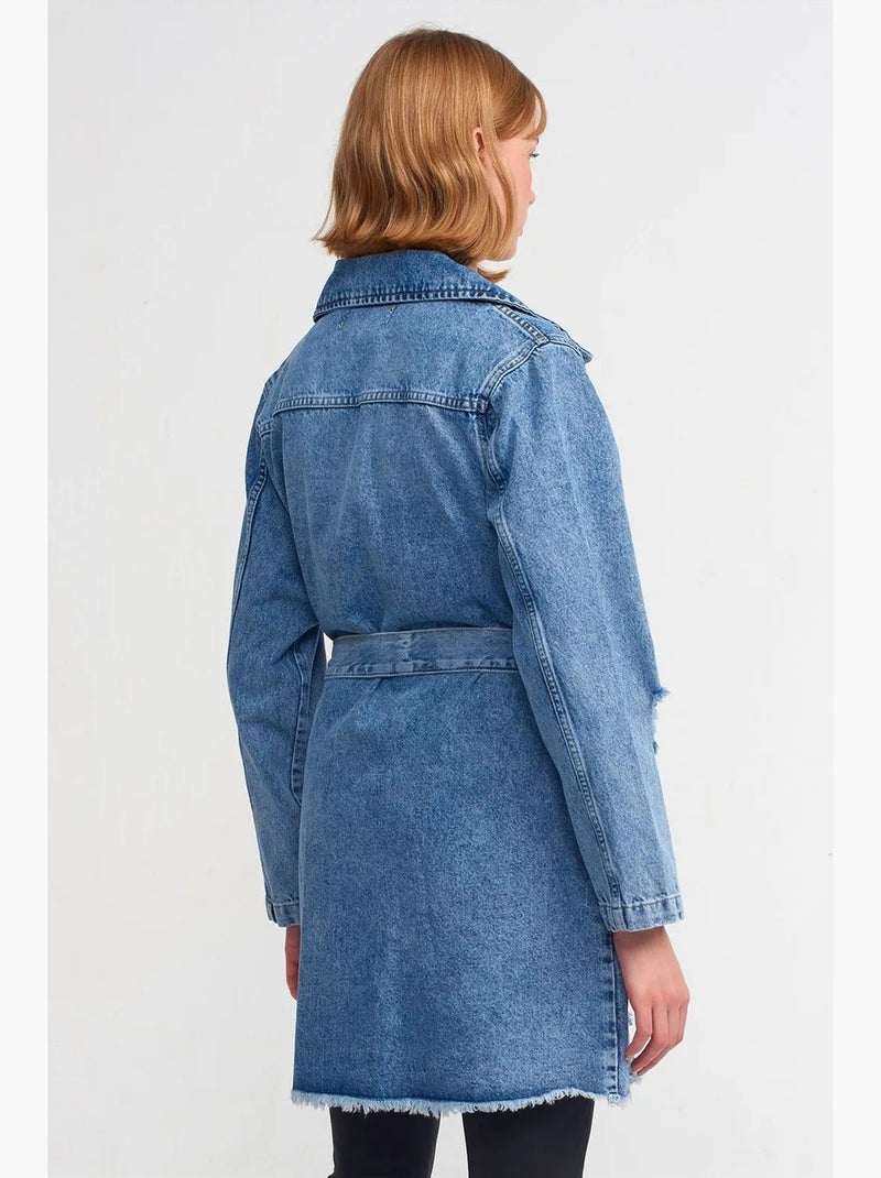 Gabardina larga de denim de algodón dilvin Azul zafiro - Kiabi