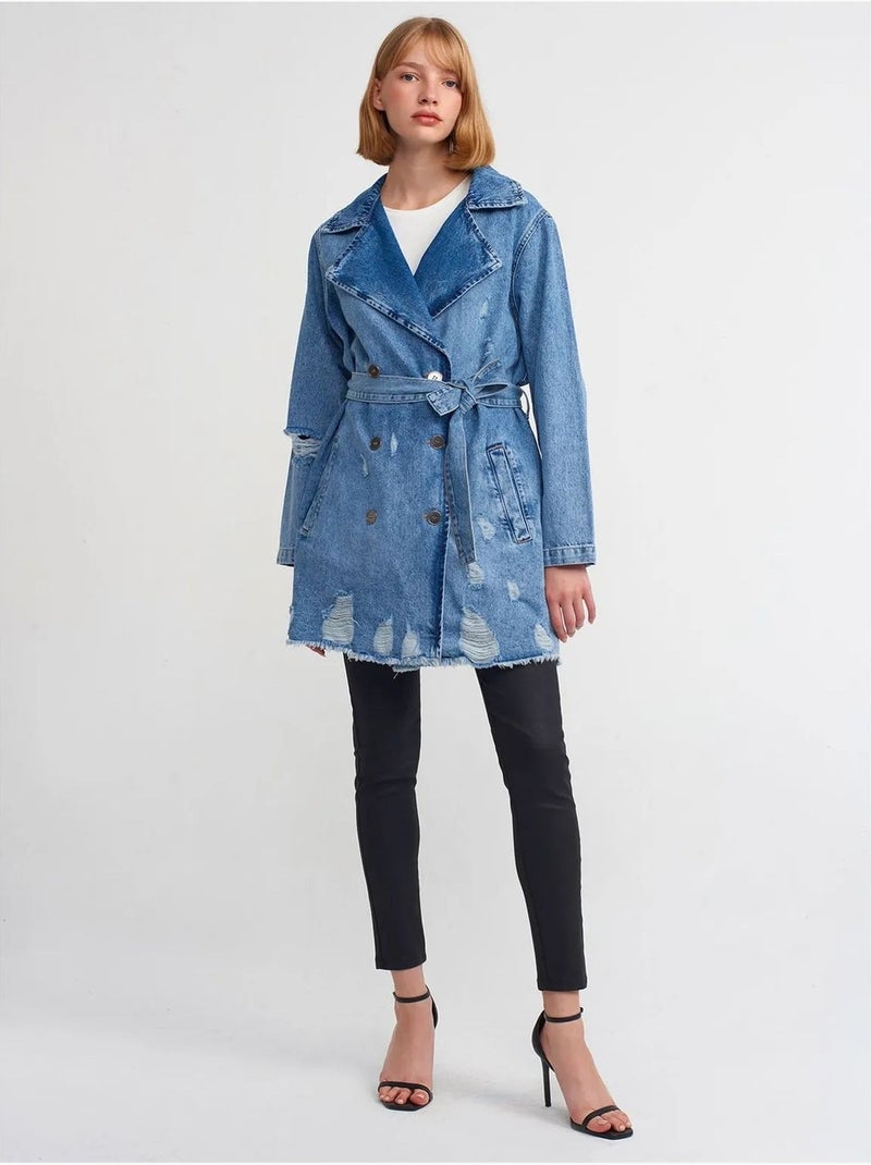 Gabardina larga de denim de algodón dilvin Azul zafiro - Kiabi