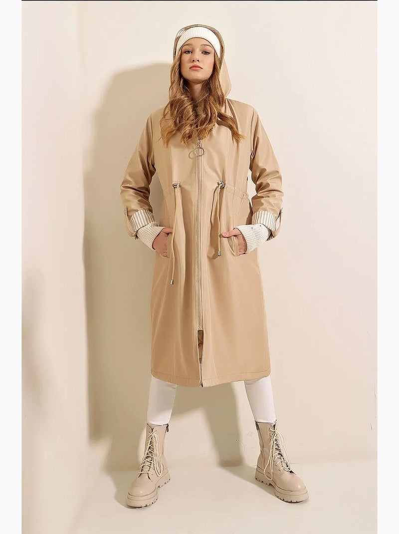 Gabardina larga de poliéster con capucha bdart Beige arcilla - Kiabi