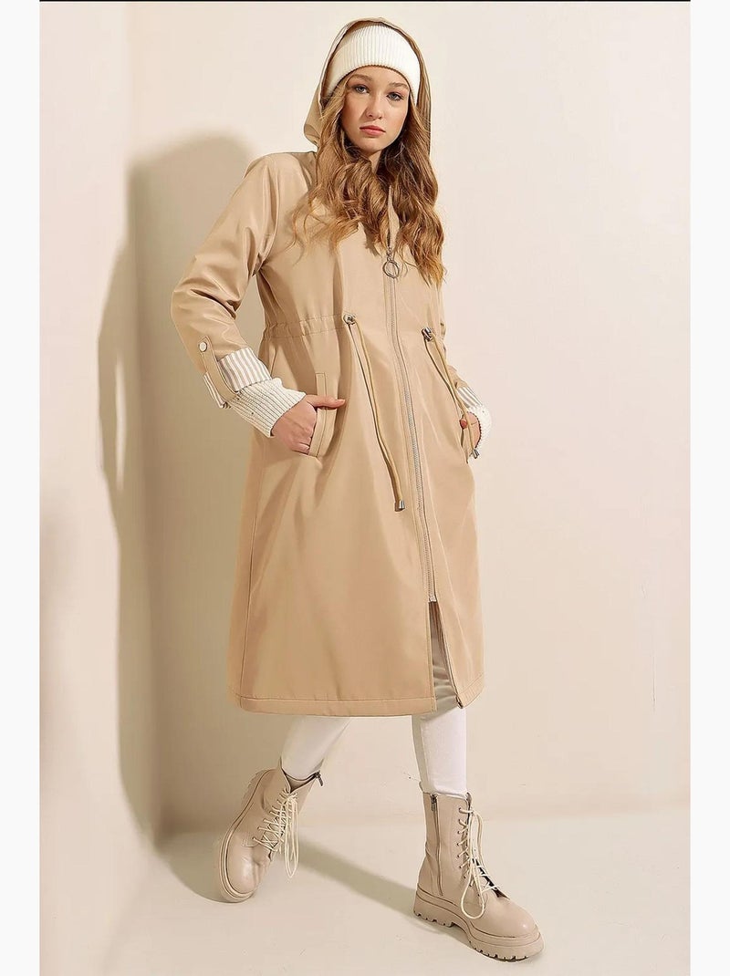 Gabardina larga de poliéster con capucha bdart Beige arcilla - Kiabi