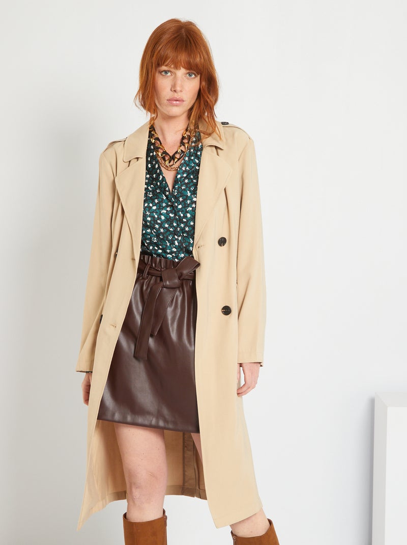 Gabardina larga vaporosa con cinturón BEIGE - Kiabi