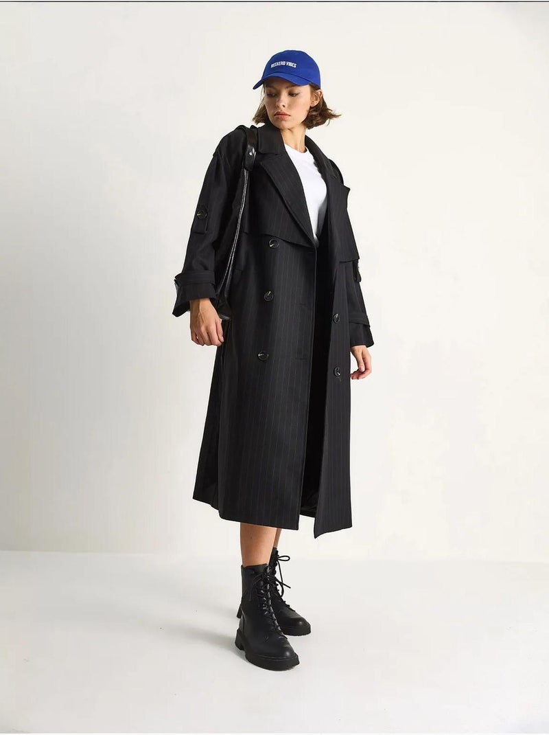 Gabardina midi de algodón con cierre de doble botonadura lucci Negro - Kiabi