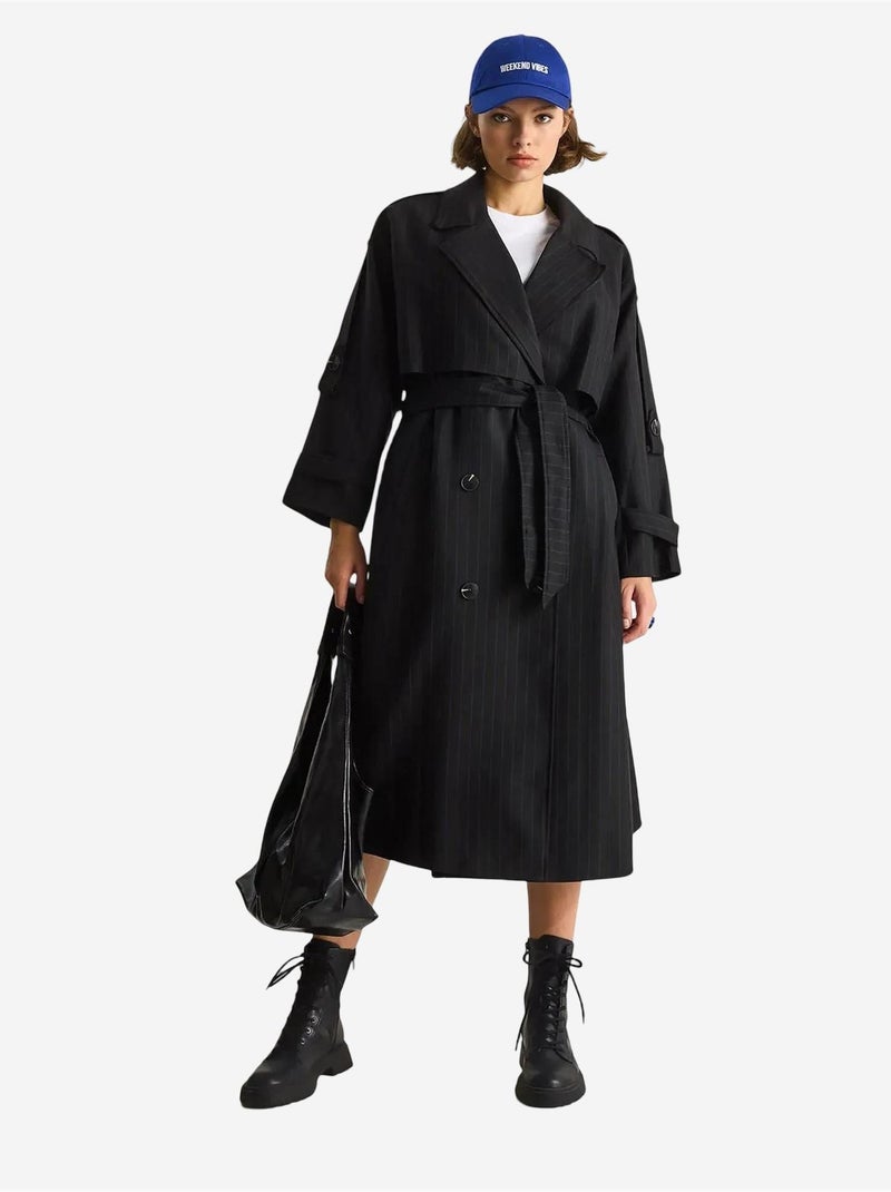 Gabardina midi de algodón con cierre de doble botonadura lucci Negro - Kiabi
