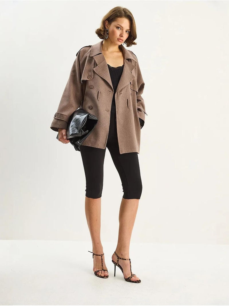 Gabardina midi de mezcla de algodón con cierre de botones lucci Marrón chocolate - Kiabi