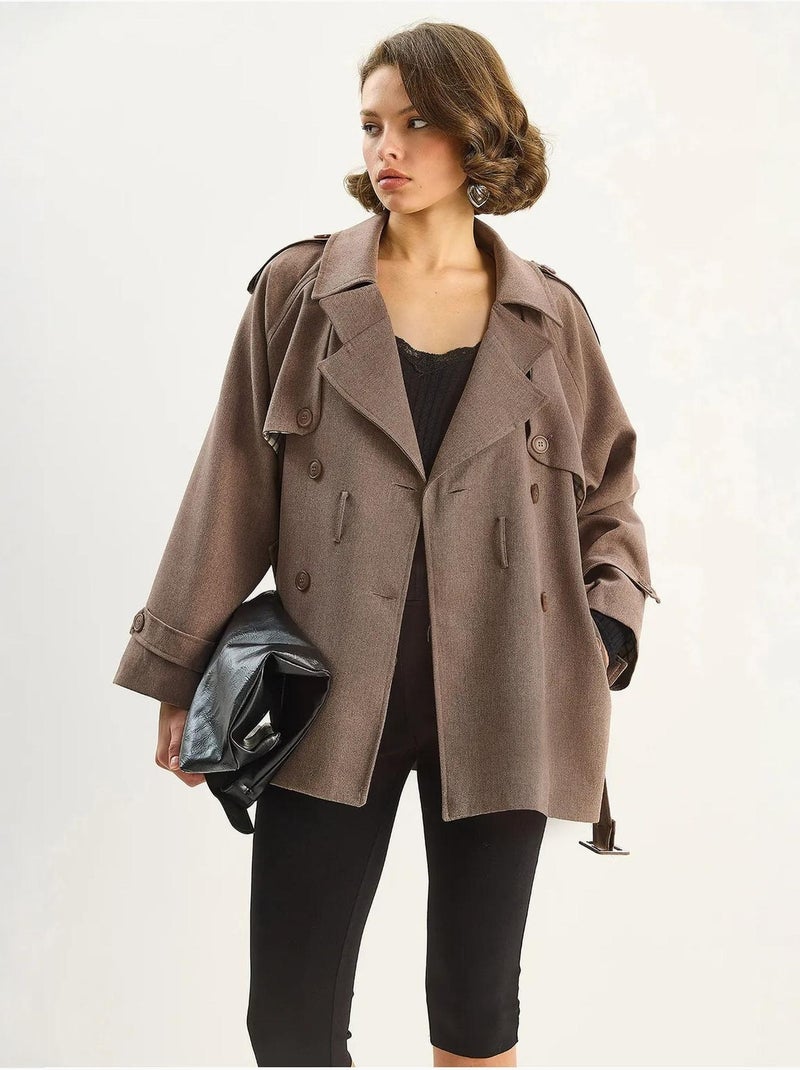 Gabardina midi de mezcla de algodón con cierre de botones lucci Marrón chocolate - Kiabi