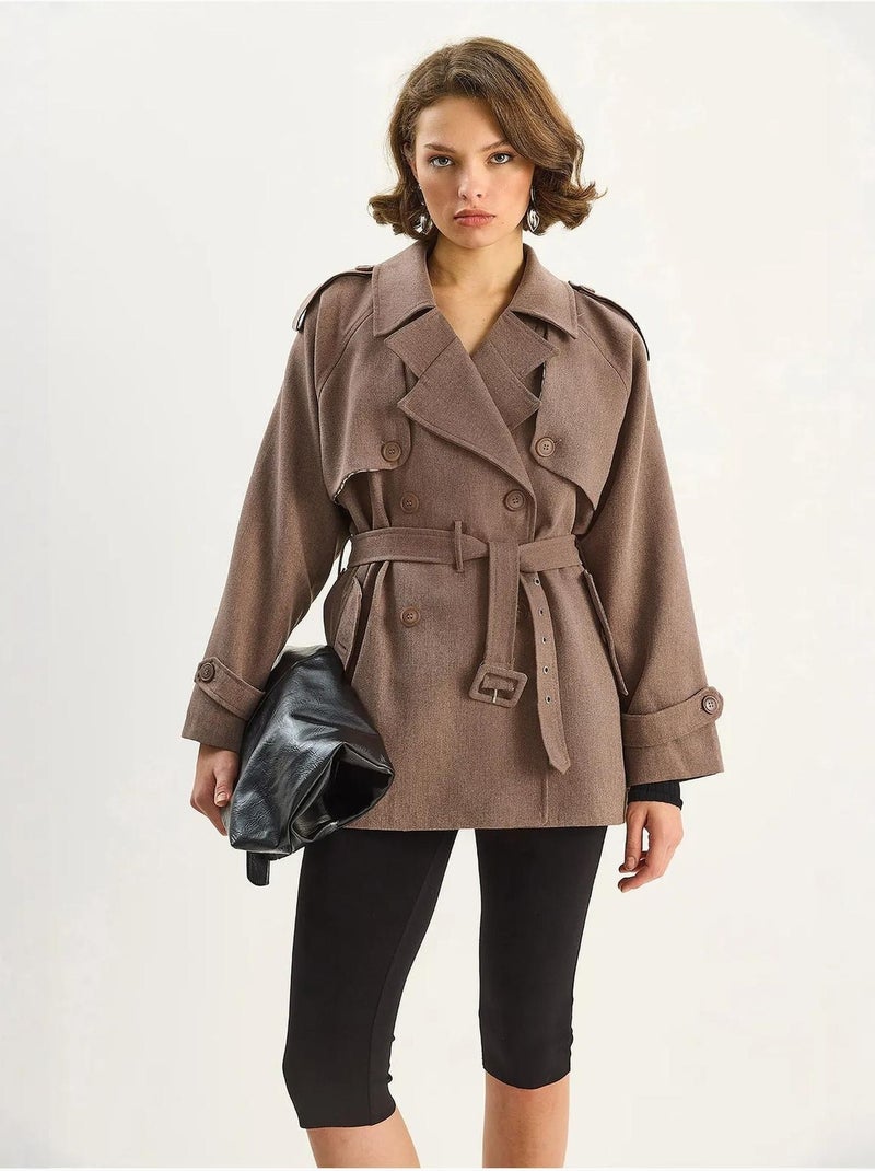 Gabardina midi de mezcla de algodón con cierre de botones lucci Marrón chocolate - Kiabi