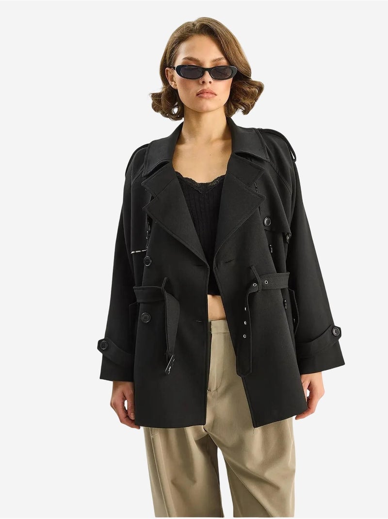Gabardina midi de mezcla de algodón con cierre de botones lucci Negro - Kiabi
