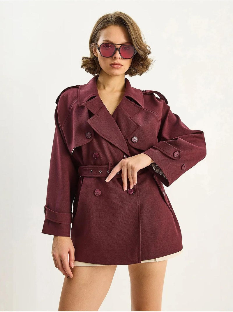 Gabardina midi de mezcla de algodón con cierre de botones lucci Rojo burdeos - Kiabi