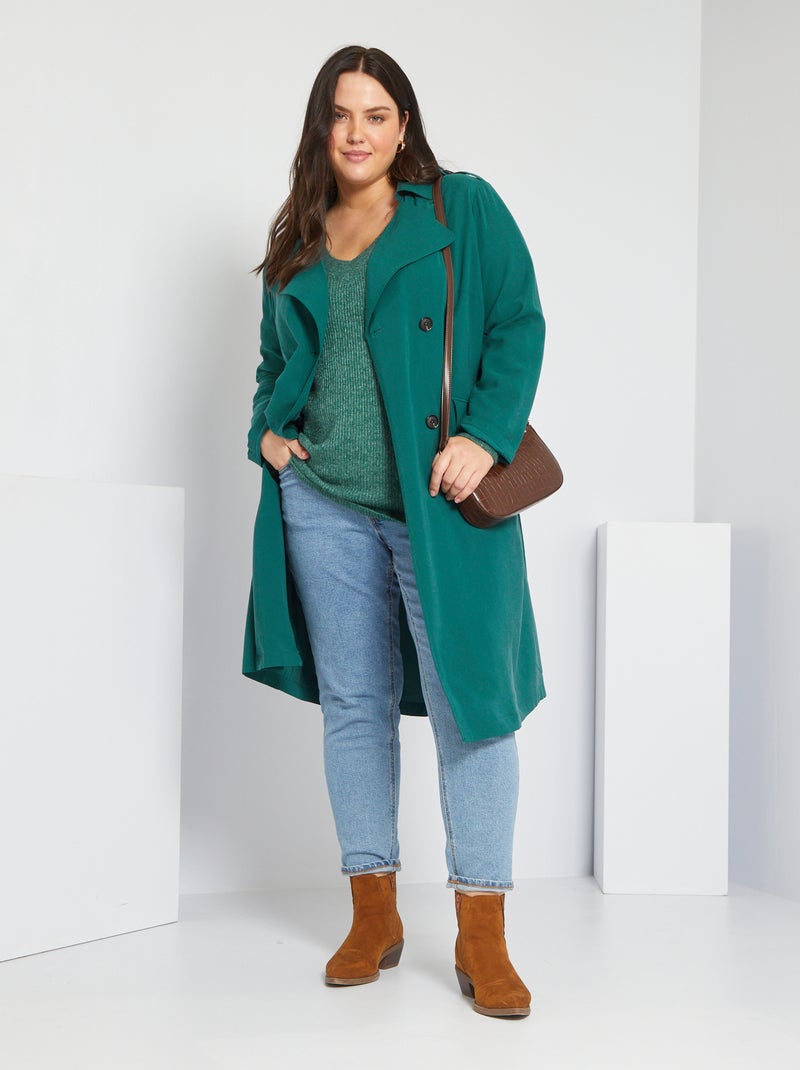 Gabardina vaporosa de punto verde gris - Kiabi