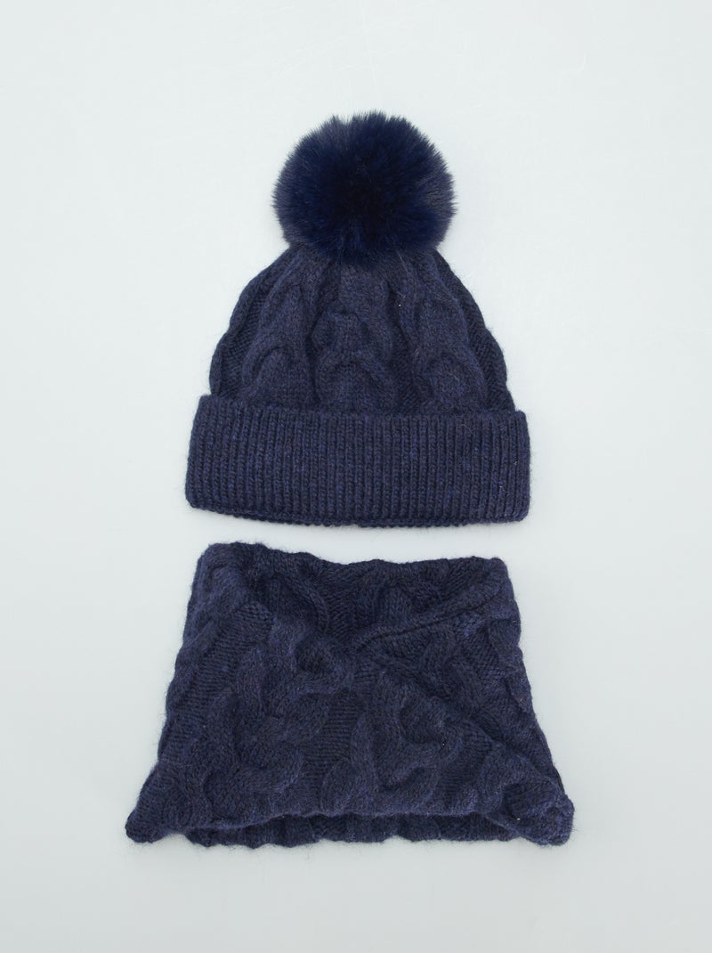 Gorro + braga de punto tricotado AZUL - Kiabi