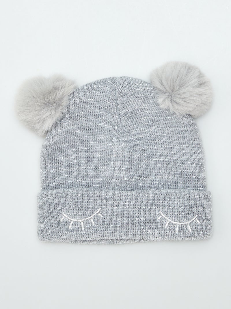 Gorro brillante con pompón y orejitas GRIS - Kiabi