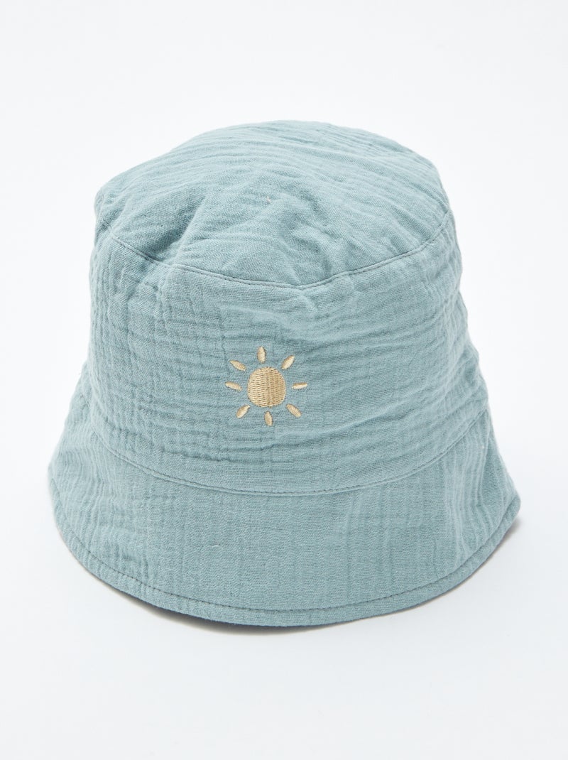 Gorro bucket de gasa de algodón con bordado de sol AZUL - Kiabi