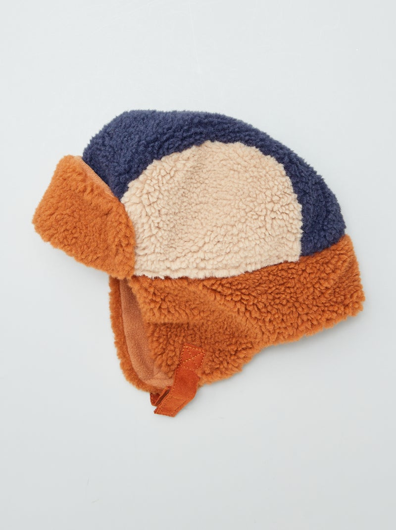Gorro chapka tricolor de forro polar MARRON - Kiabi