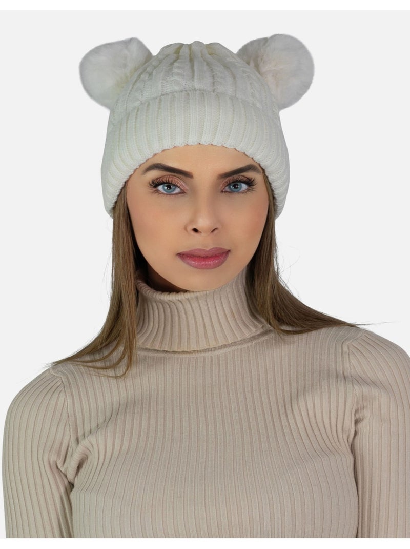 Gorro con forro polar y pompón Kebello Blanco - Kiabi